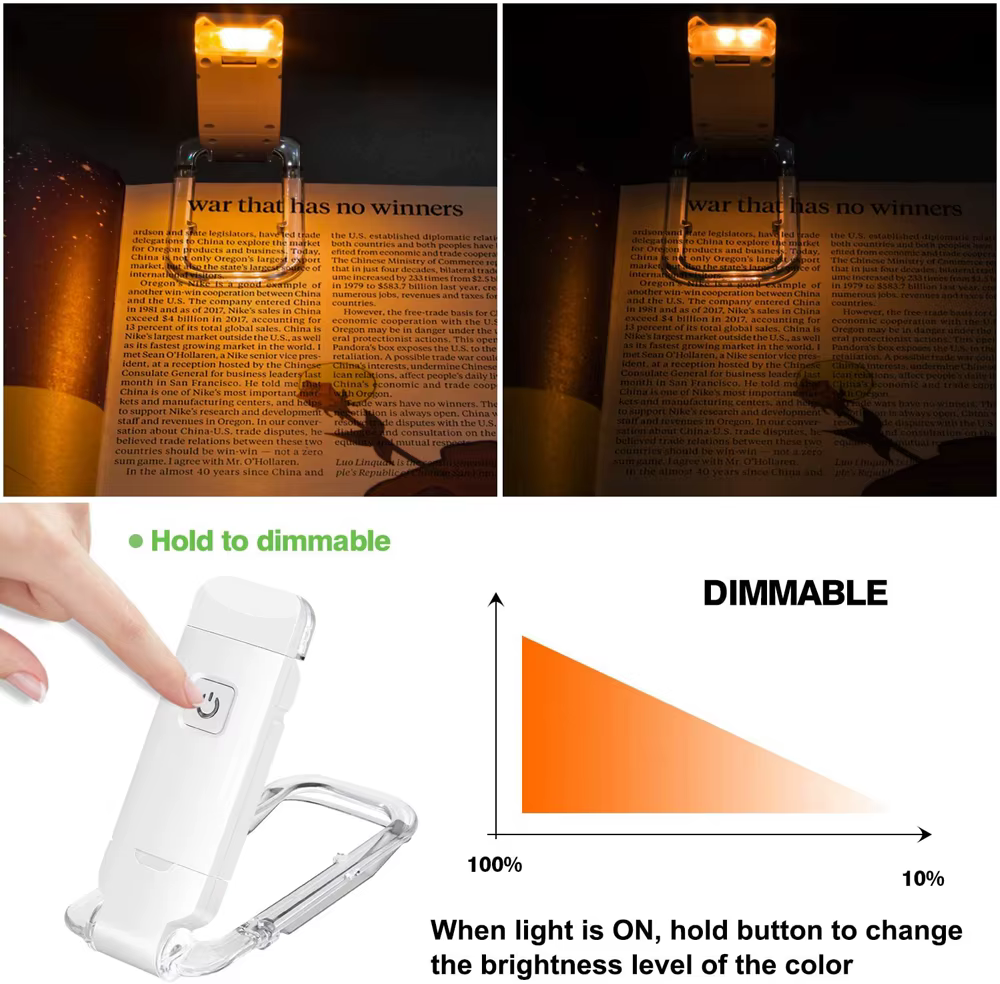 USB Rechargeable livre lampe de lecture luminosité réglable LED pince sur livre lumière soins des ye