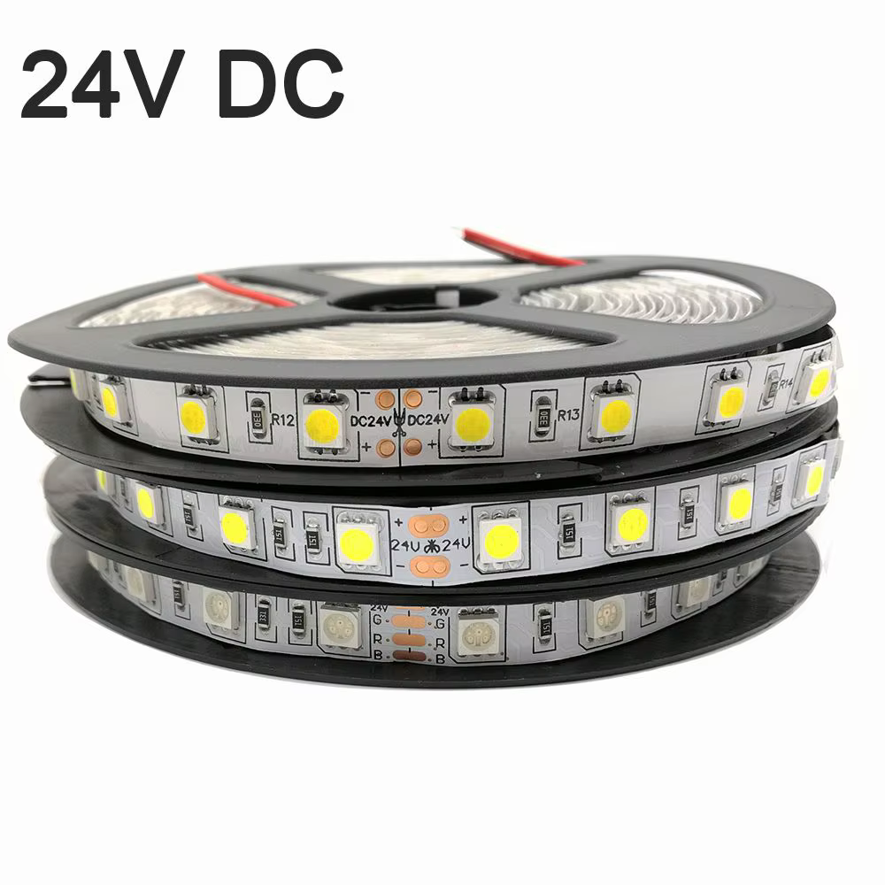 Bande LED SMD 5050, 5m, 12V, 24V, 60 diodes/m, éclairage de décoration Flexible, IP20 IP65, étanche,