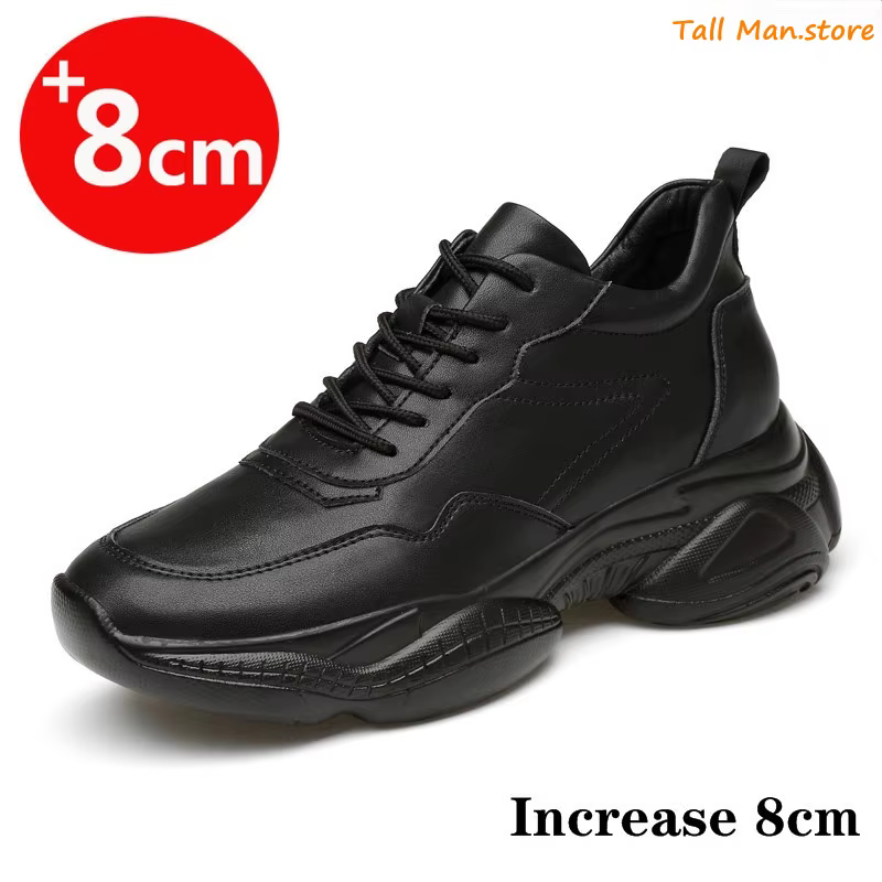 Chaussures rehaussantes pour hommes, semelle intérieure augmentée de 8cm, blanc, noir, grande taille