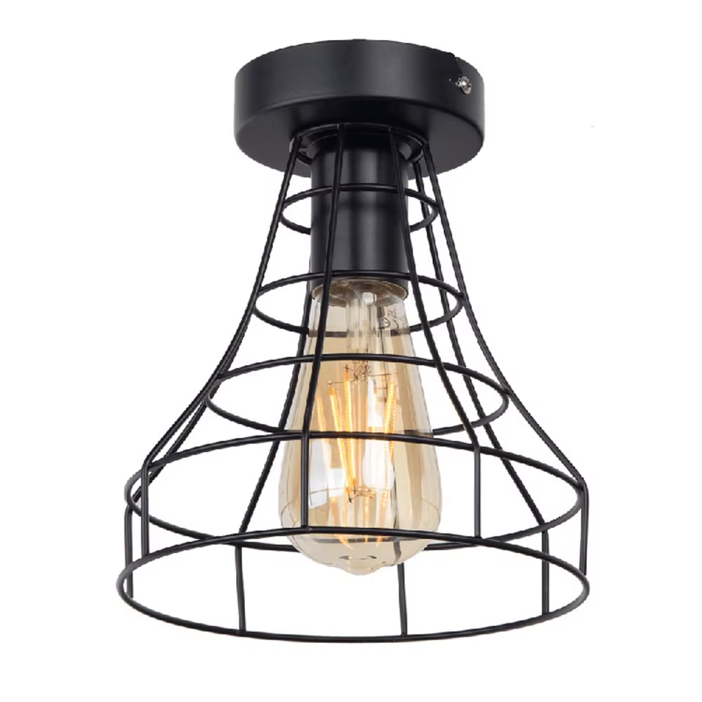 Plafonnier Vintage encastré abat-jour en fer noir industriel E27 suspension grille Cage chambre cuis