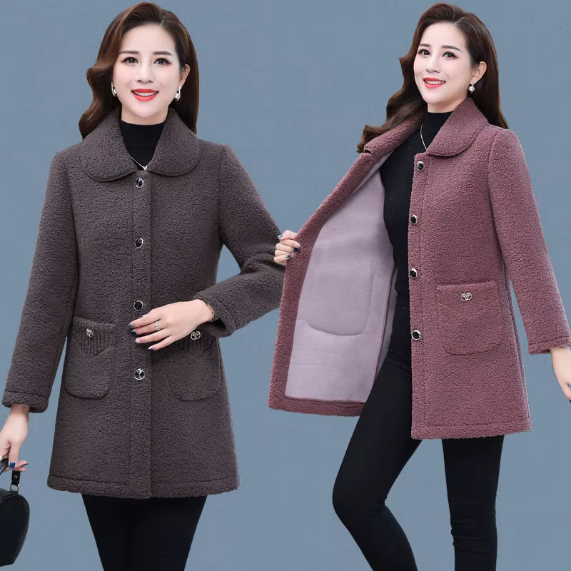 Manteau en fausse laine d'agneau pour mères d'âge moyen, ample, manches longues, vêtements d'extérie