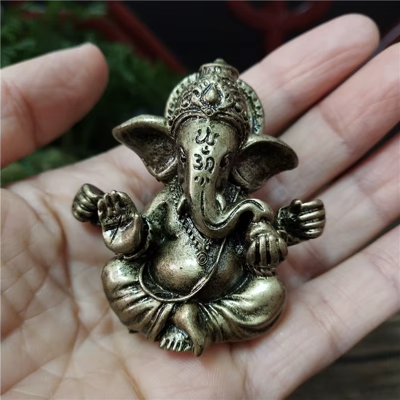 Statue de Lord Ganesha couleur bronze, ornements bouddhistes, sculpture de dieu hindou éléphant, fig