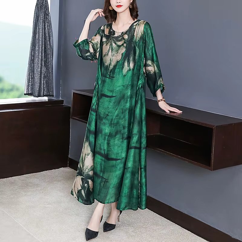 ZUOMAN 2025 ample décontracté imprimé mûrier soie Maxi robe printemps été Vintage 4XL grande taille 