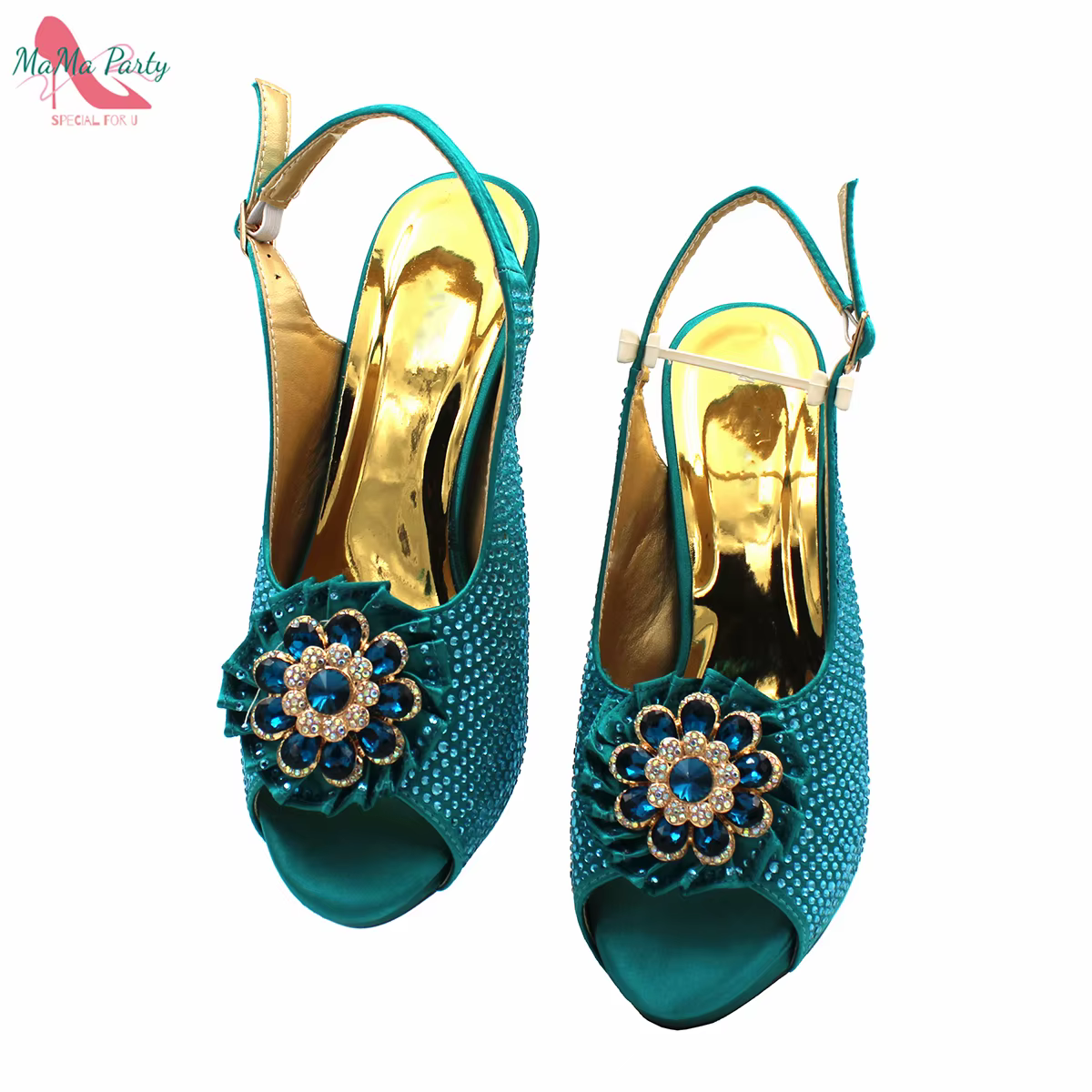 Chaussures Africaines Mmob et Sac à Assortir en Document Sarcelle, Talons Confortables avec Platefor