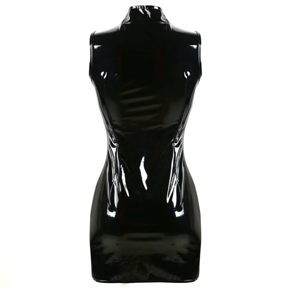 Robe en cuir verni noir PVC Punk, fermeture éclair, Slim, Sexy, moulante, Clubwear, Costume de fête 