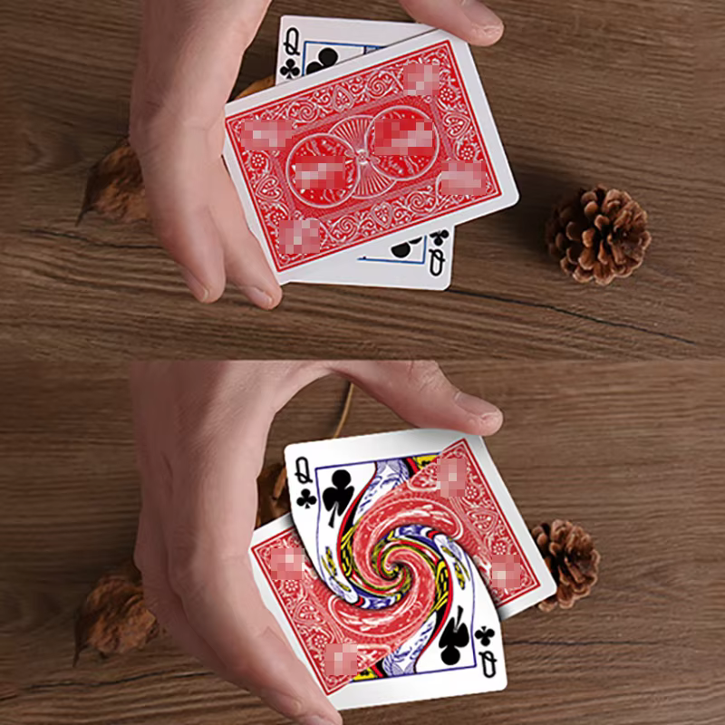 Tours de magie Vortex, carte à jouer connectée, carte de changement de Poker, magicien, gros plan, i