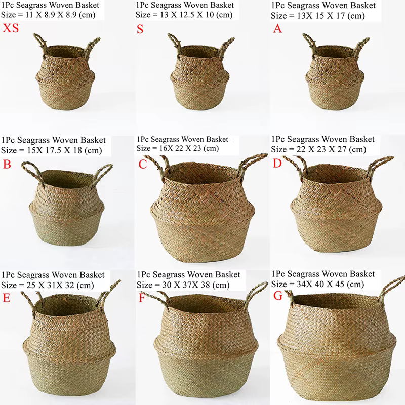 Mir de rangement tissé en jonc de mer WUNICEF, pot de fleurs de plantation pliable, panier à linge d