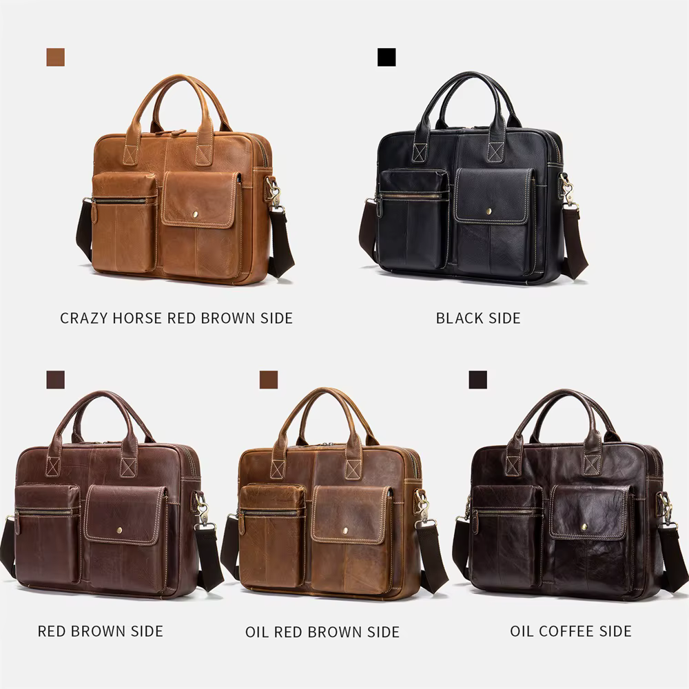 MVA – mallette en cuir véritable pour hommes, sac d'ordinateur portable de 15 pouces, sac à main en