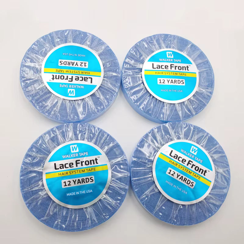 Rouleau de ruban adhésif Double face bleu 12Yards, bande de Support avant en dentelle, pour cheveux/