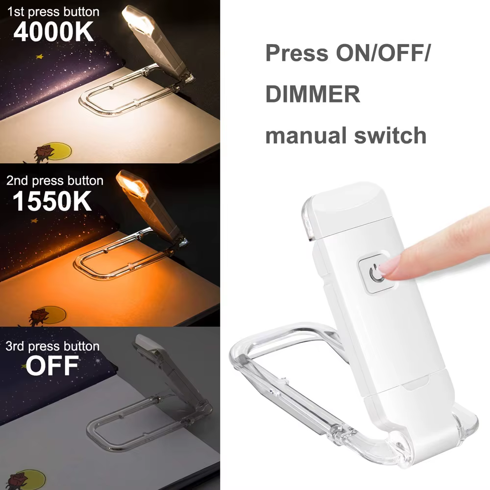 USB Rechargeable livre lampe de lecture luminosité réglable LED pince sur livre lumière soins des ye