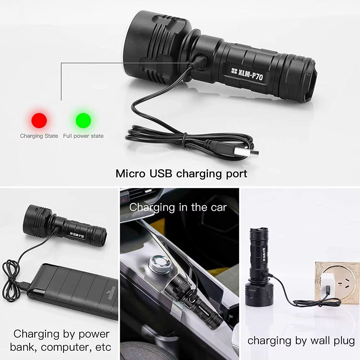 Lampe de poche LED haute puissance XHP70, torche tactique, lanterne Rechargeable par USB, étanche, l