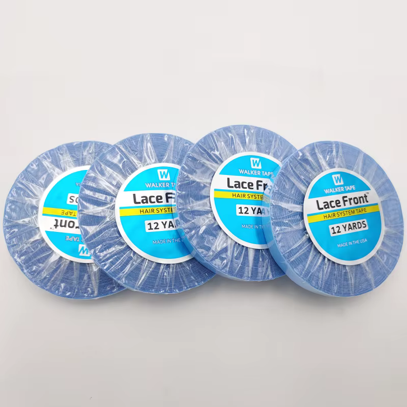 Rouleau de ruban adhésif Double face bleu 12Yards, bande de Support avant en dentelle, pour cheveux/