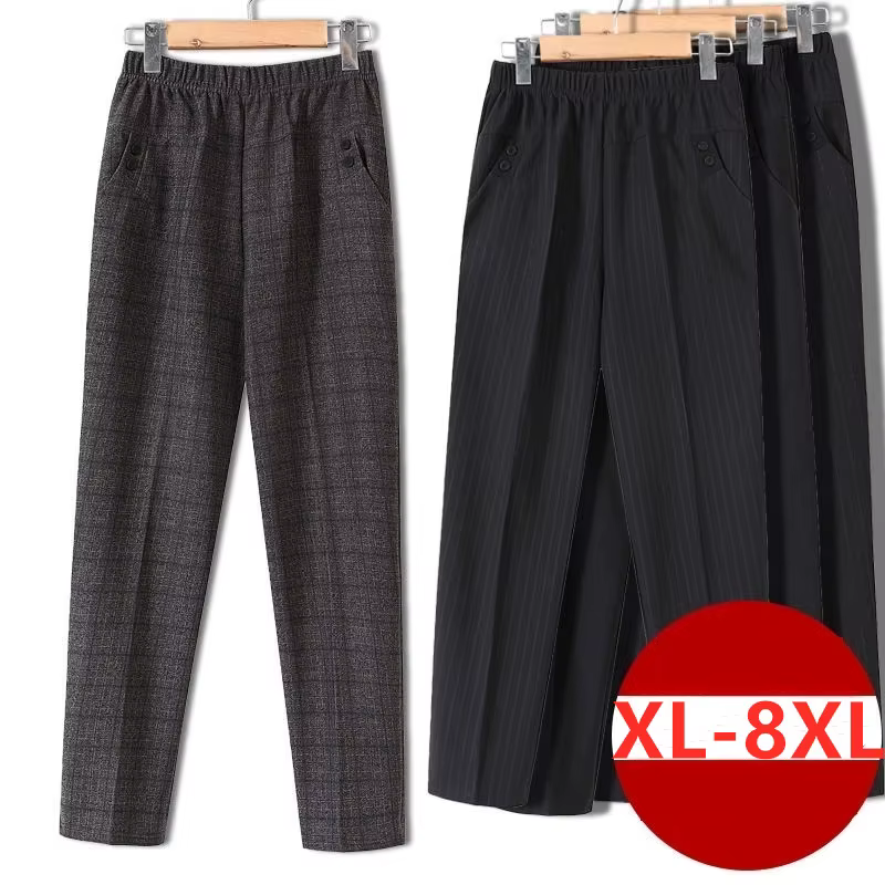 Pantalon surdimensionné élastique pour femme d'âge moyen, taille haute, ample, décontracté, chaud, e