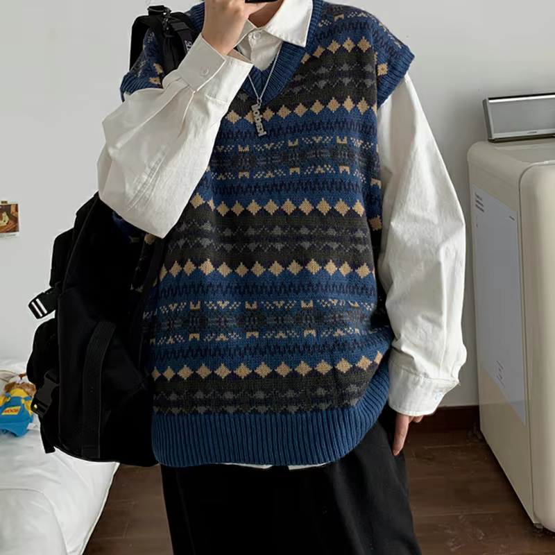 Pull vintage Argyle rétro à col en V pour femmes, pulls souples, vêtements d'extérieur assortis avec