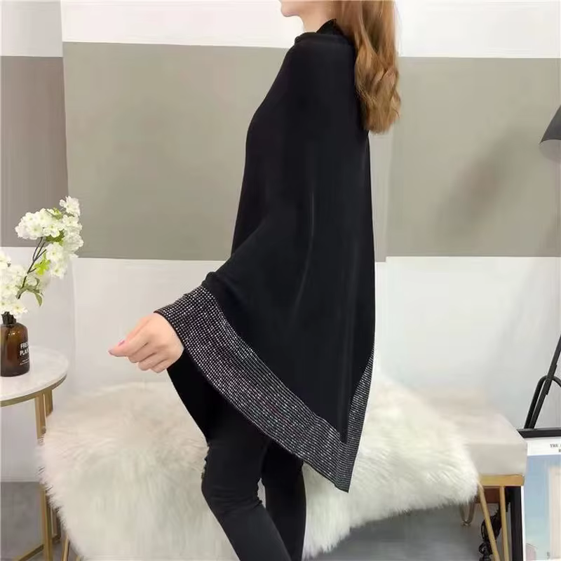 Nouvelle collection Printemps 2026 : Cape pull poncho en tricot de laine de luxe ornée de diamants, 