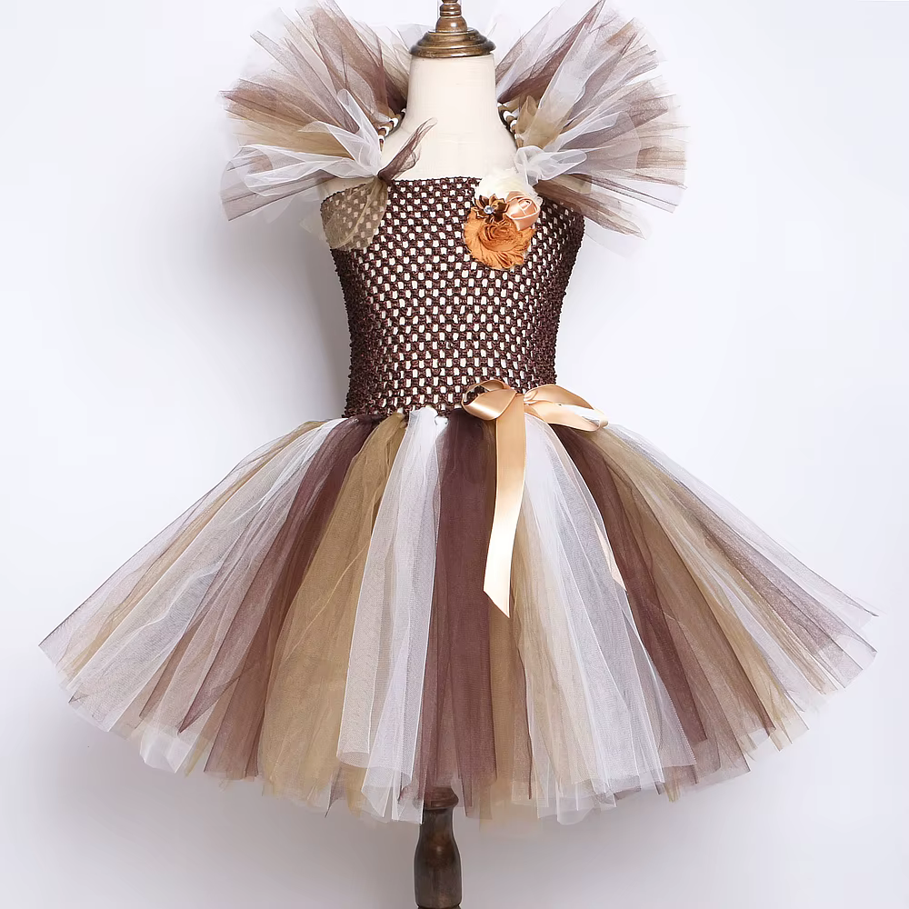 Costume de Lion de la Jungle marron pour bébés filles, robe Tutu fantaisie de fête d'animaux pour en