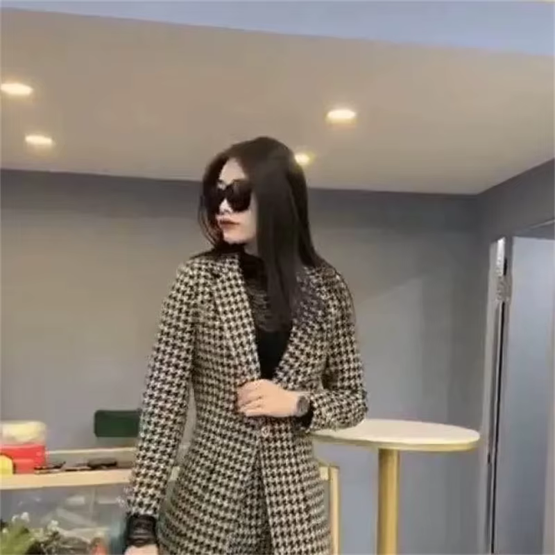 Costume à carreaux en laine pour femme, veste ample, Slim, court, deux pièces, à la mode, nouvelle c