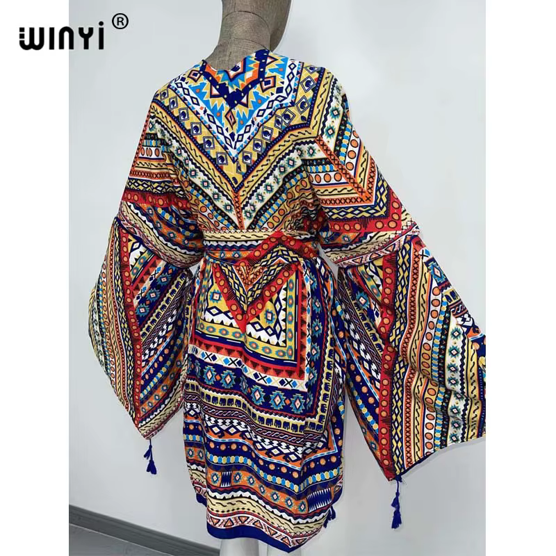 WINYI-Robe de cocktail en coton pour femmes, cardigan d'été, manches chauve-souris, style boho, maxi