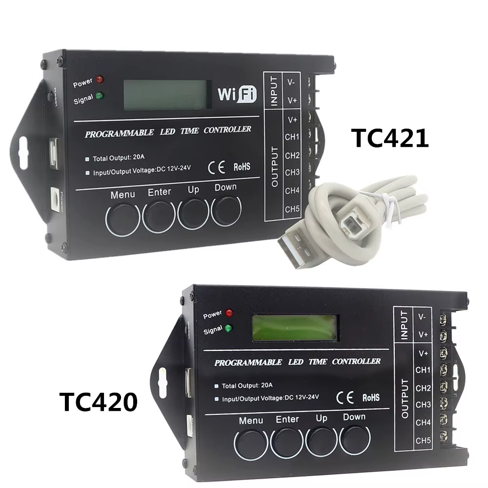 TC420 TC421 contrôleur Programmable de temps Wifi 5 CH sortie DC12V/24V 20A RGB contrôleur de bande 