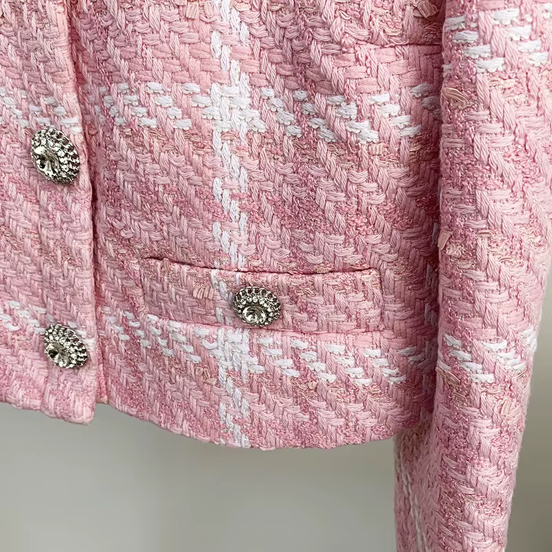 HIGH STREET Nouveauté 2026 Veste courte de créateur pour femme, style doux, avec boutons diamantés, 