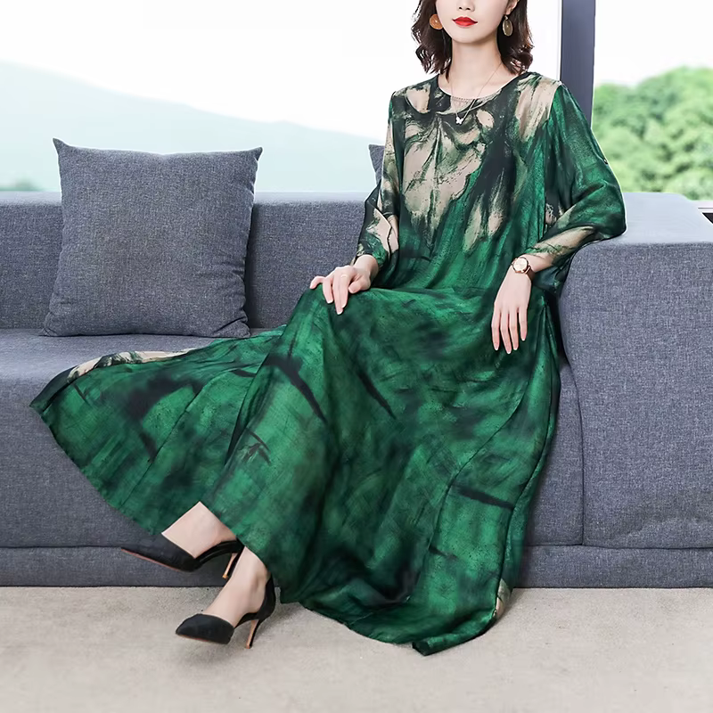 ZUOMAN 2025 ample décontracté imprimé mûrier soie Maxi robe printemps été Vintage 4XL grande taille 