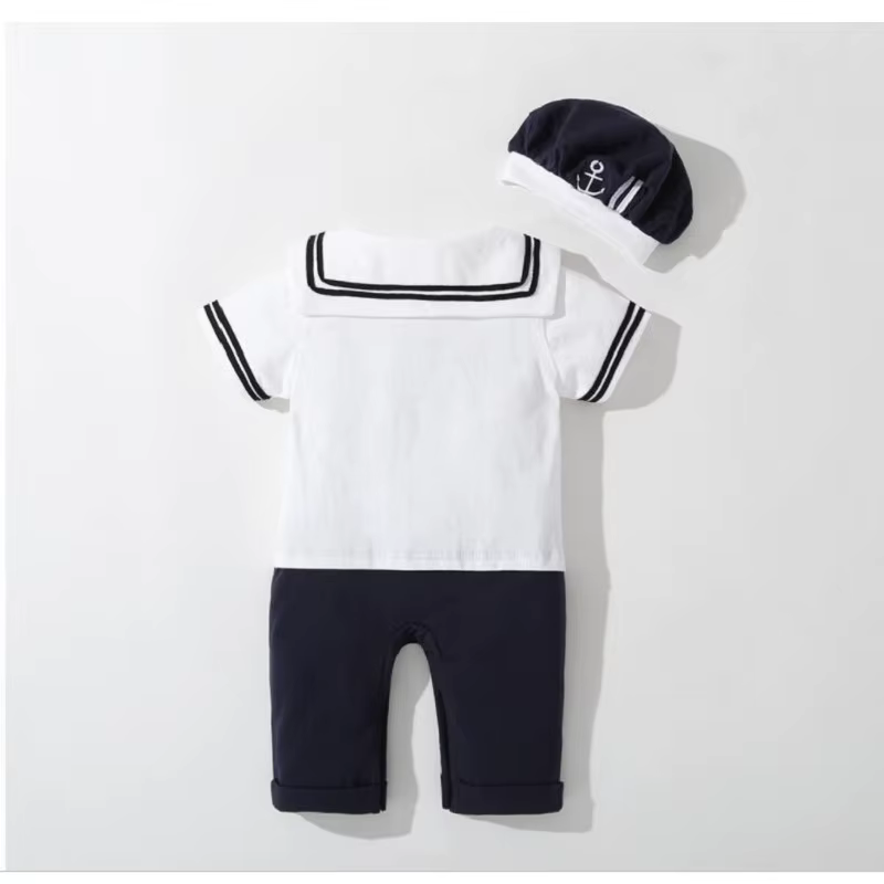 Vêtements d'été pour bébés garçons et filles, barboteuse marine, combinaison de marin pour nouveau-n