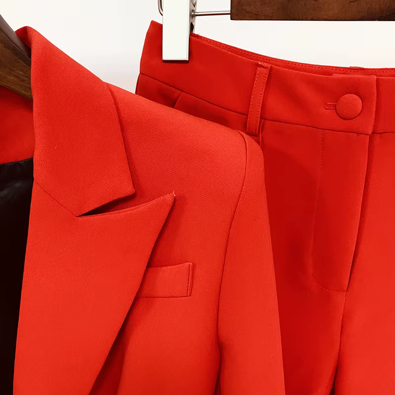 Ensemble de costume Blazer de styliste pour femmes, haute qualité, nouvelle mode, bouton unique, rou