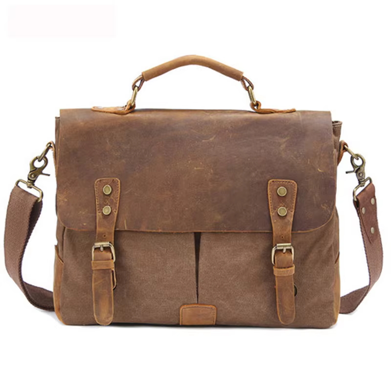 Porte-documents Vintage en Cuir et Toile pour Homme, Sac d'Affaires, Portefeuille de Bureau, Fourre-