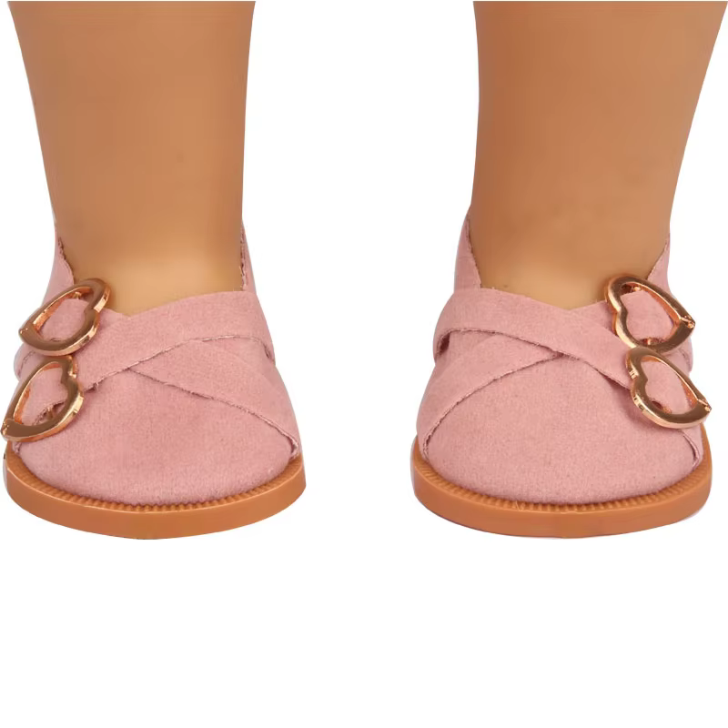 Chaussures de poupée en cuir pour fille américaine, 7 cm, 18 pouces, Double cœurs, bottes pour bébé 
