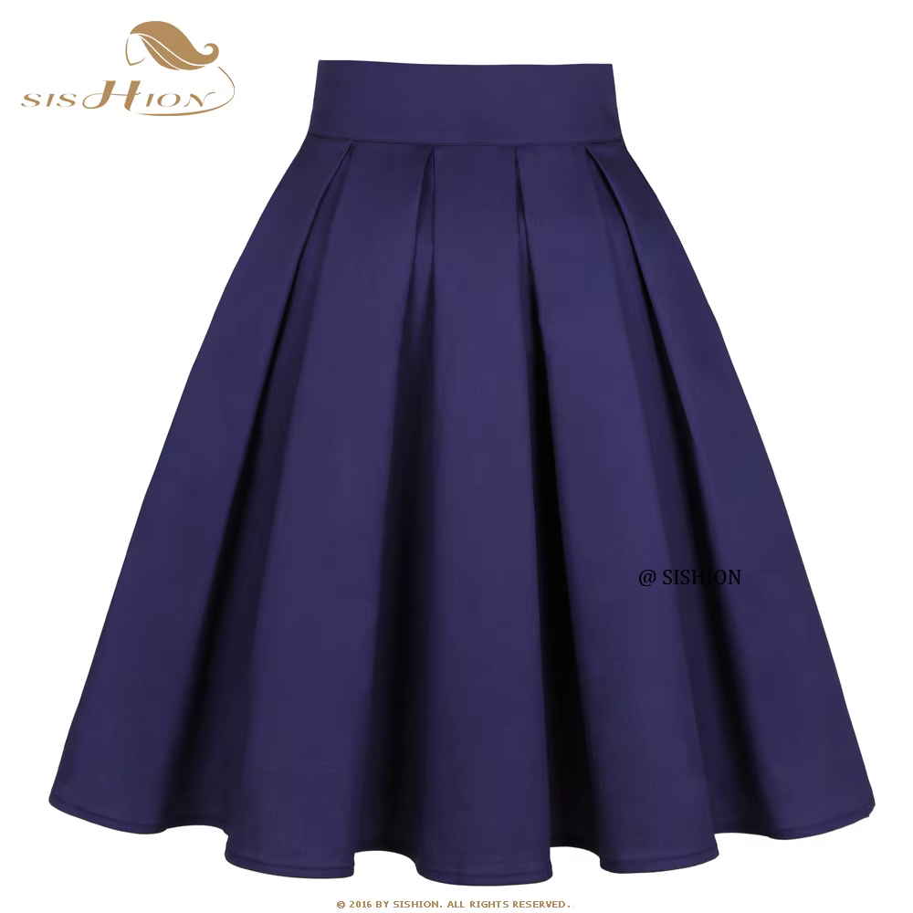 SISHION-Jupe plissée en coton avec nœud papillon pour femme, jupe patineuse, taille haute, rétro, vi