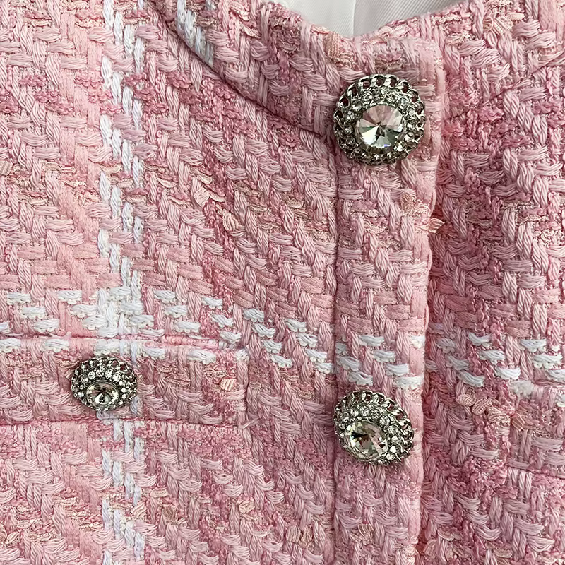 HIGH STREET Nouveauté 2026 Veste courte de créateur pour femme, style doux, avec boutons diamantés, 