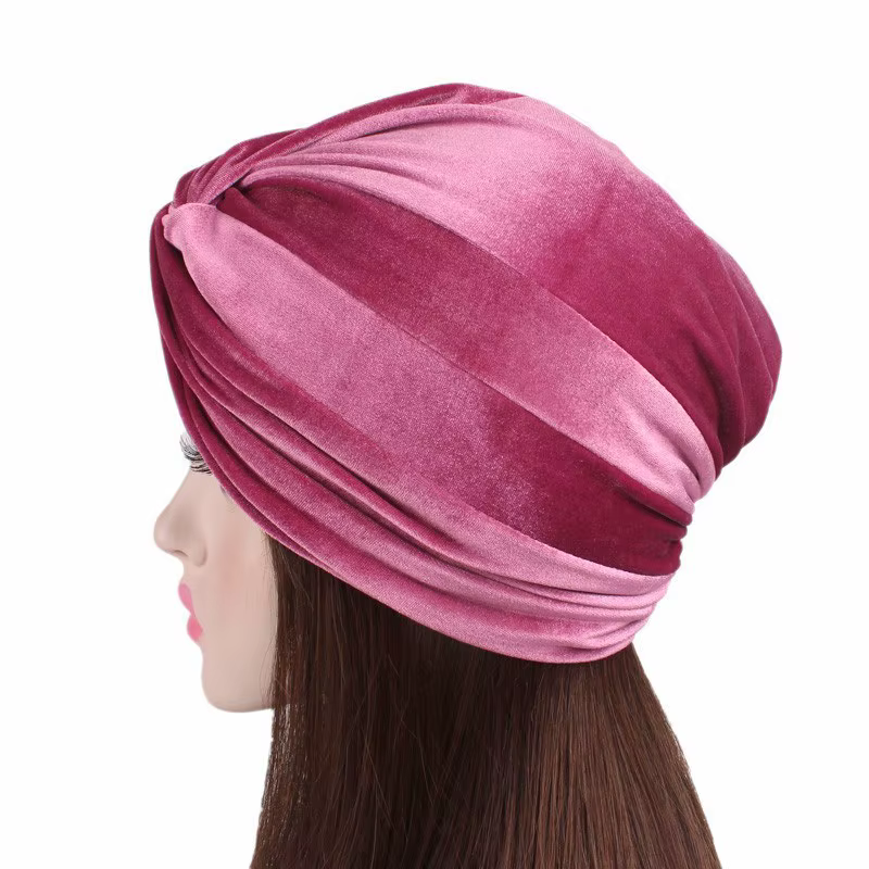 Bonnet turban extensible en velours doux pour femmes, chapeau musulman chaud, casquettes Hijab crois