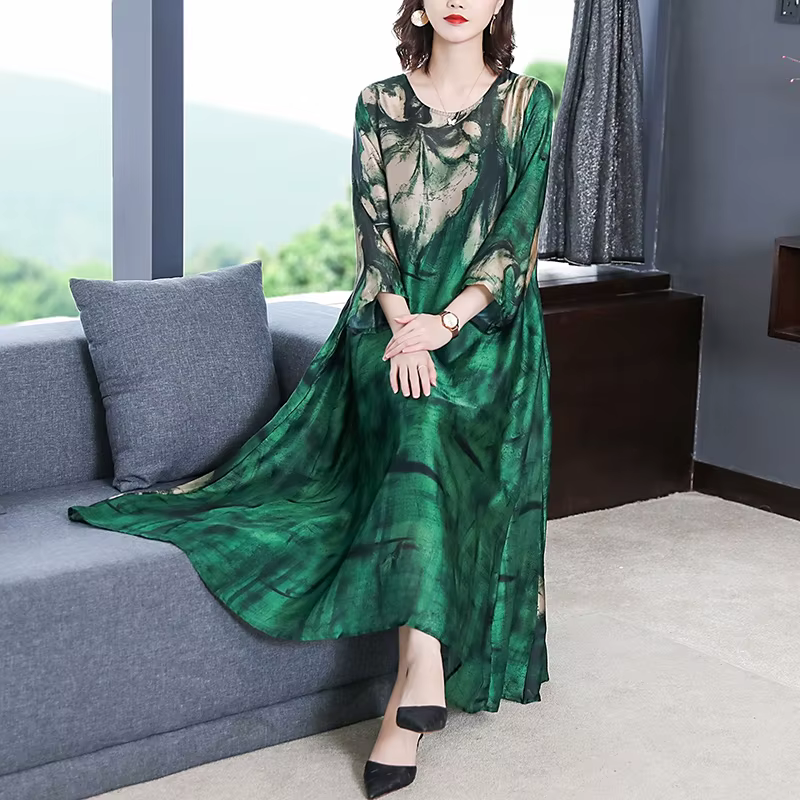 ZUOMAN 2025 ample décontracté imprimé mûrier soie Maxi robe printemps été Vintage 4XL grande taille 
