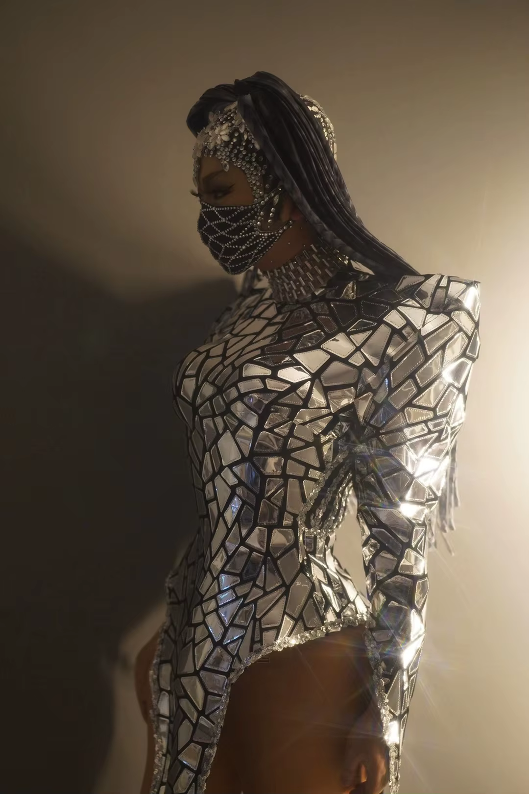 Robe Dos auxà Paillettes Argentées pour Femme, Tenue de Soirée, Discothèque, Spectacle sur Scène, Da