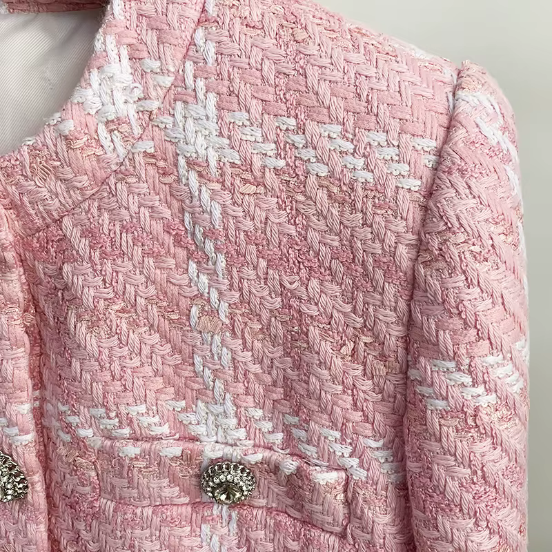 HIGH STREET Nouveauté 2026 Veste courte de créateur pour femme, style doux, avec boutons diamantés, 