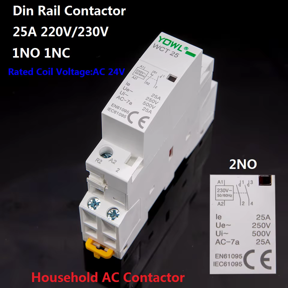 Contacteur AC 2NO 1NO 1NC 2P 16A/25A 220V/230V 50/60HZ, 1 pièce, pour rail DIN, usage domestique, mo