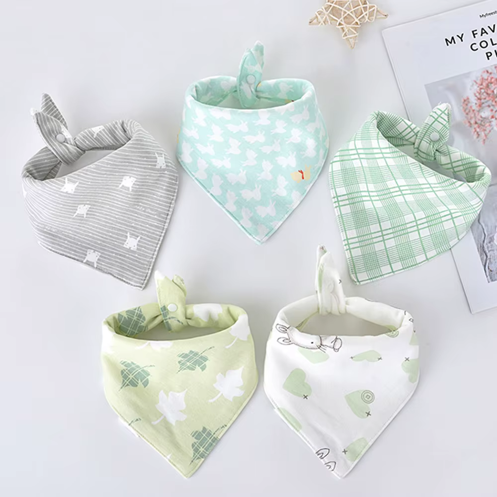 Bavoirs Triangle Double en coton pour bébé, 5 pièces/lot, serviette de salive imprimée de dessin ani