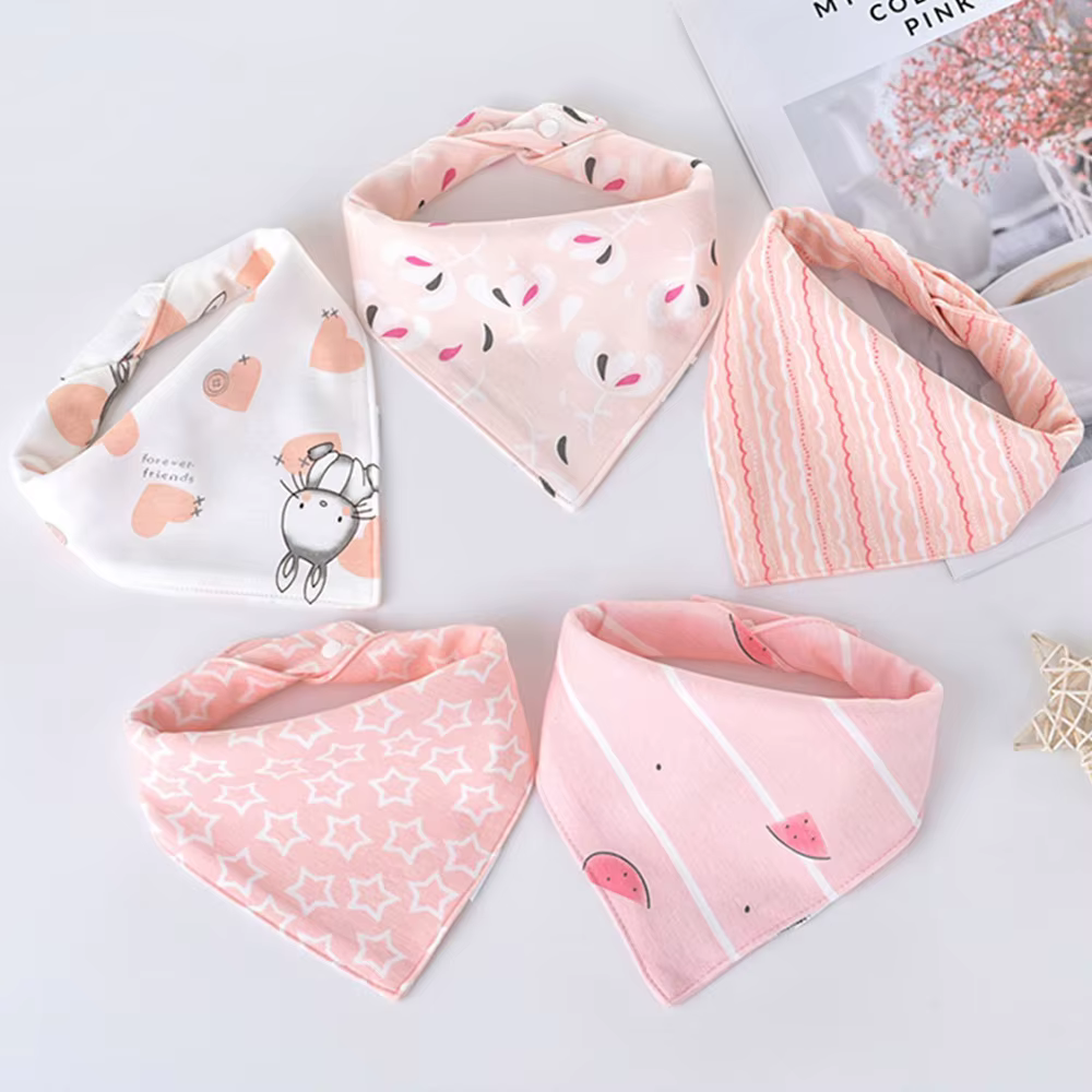 Bavoirs Triangle Double en coton pour bébé, 5 pièces/lot, serviette de salive imprimée de dessin ani