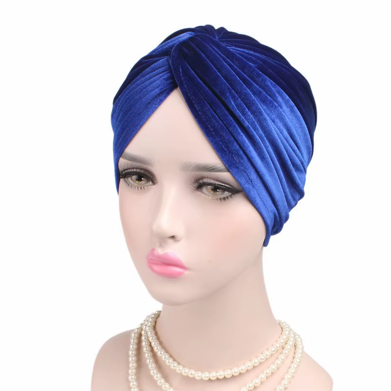 Bonnet turban extensible en velours doux pour femmes, chapeau musulman chaud, casquettes Hijab crois