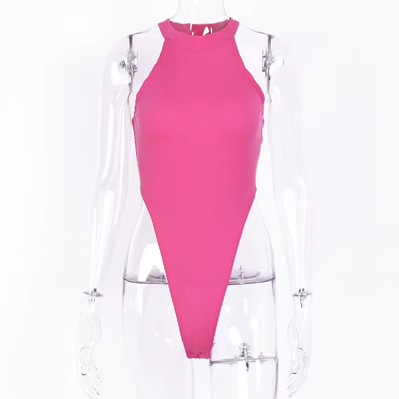 Sexy haute rue moulante néon body été coloré sans manches dos nu tenue de fitness Club fête Combinai