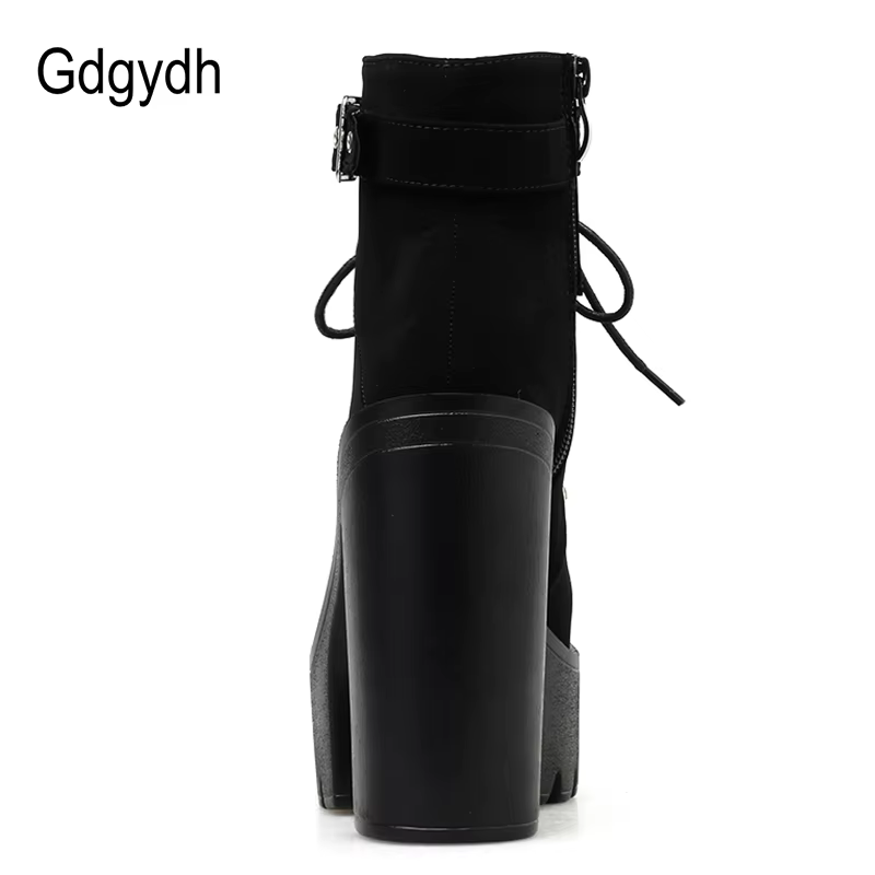 Gdgydh à lacets femmes bottes plate-forme boucle botte Cosplay chaussures talon épais automne bottes