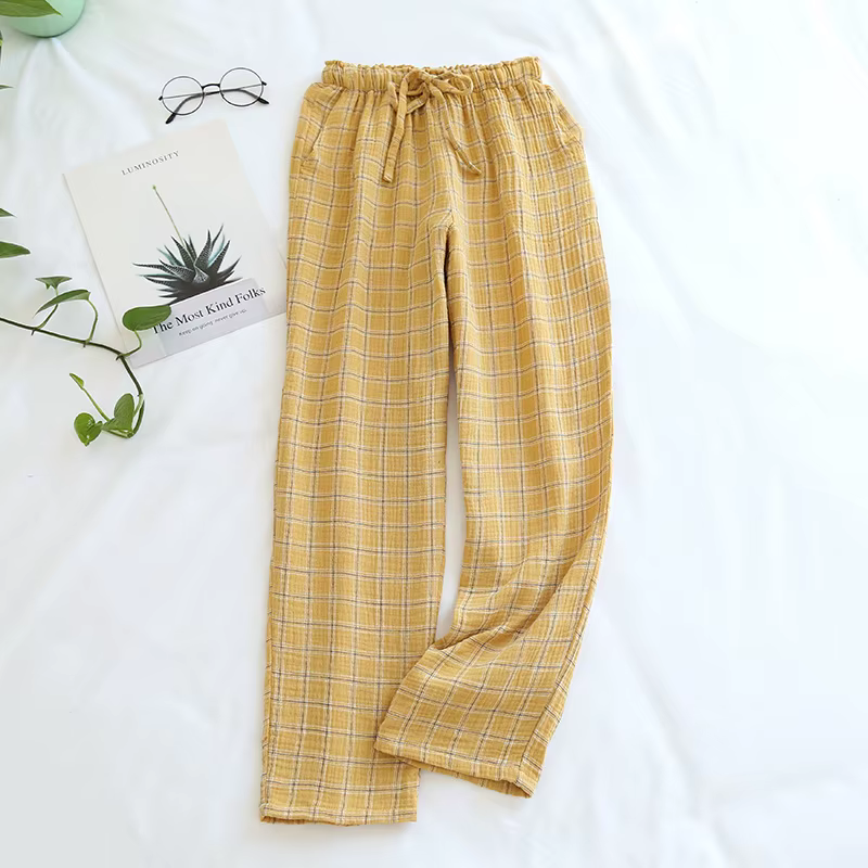 Bas de sommeil japonais pour couple, pantalon de pyjama en latex simple à carreaux, vêtements de mai