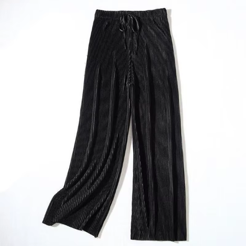 2025 femmes plissées en vrac glace soie coréen décontracté pantacourt jambe large pantalon maison cl