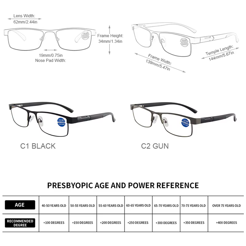 Lunettes de lecture en acier inoxydable de haute qualité pour hommes et femmes, presbytes, à la mode