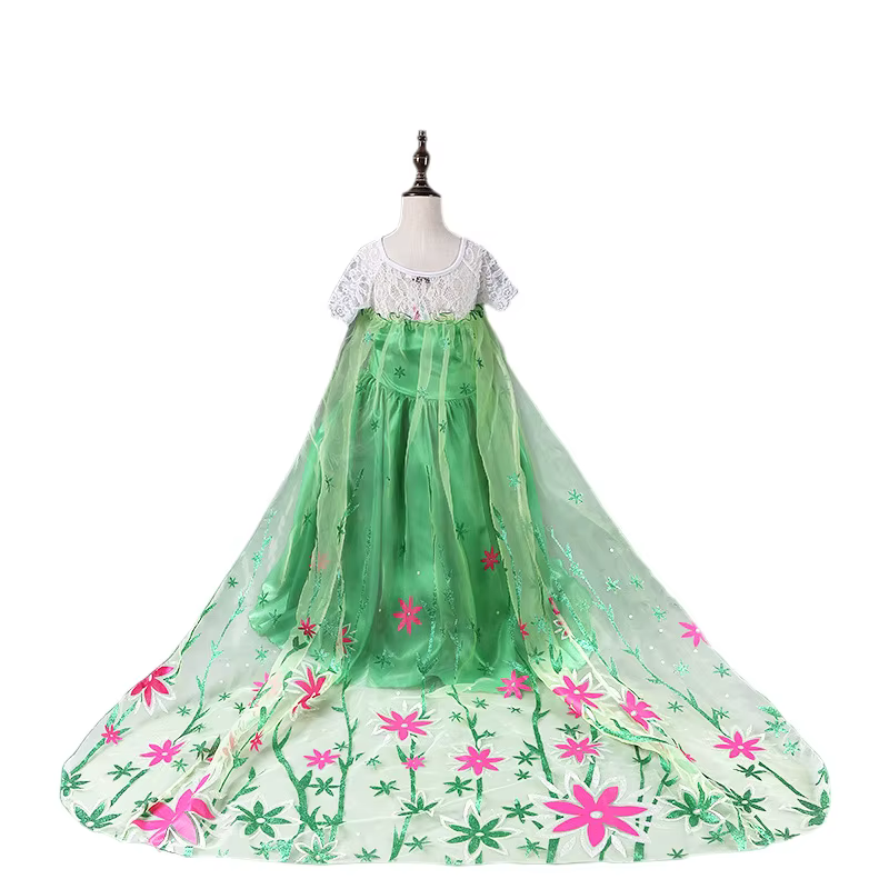 Robe de soirée princesse Elsa pour filles, tenue verte, costume d'anniversaire pour enfants de 3, 4,