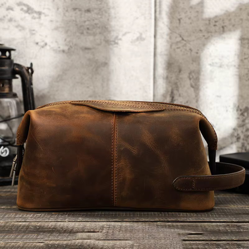Contact's Crazy Horse – trousse à cosmétiques en cuir pour hommes, trousse de toilette, pochette de