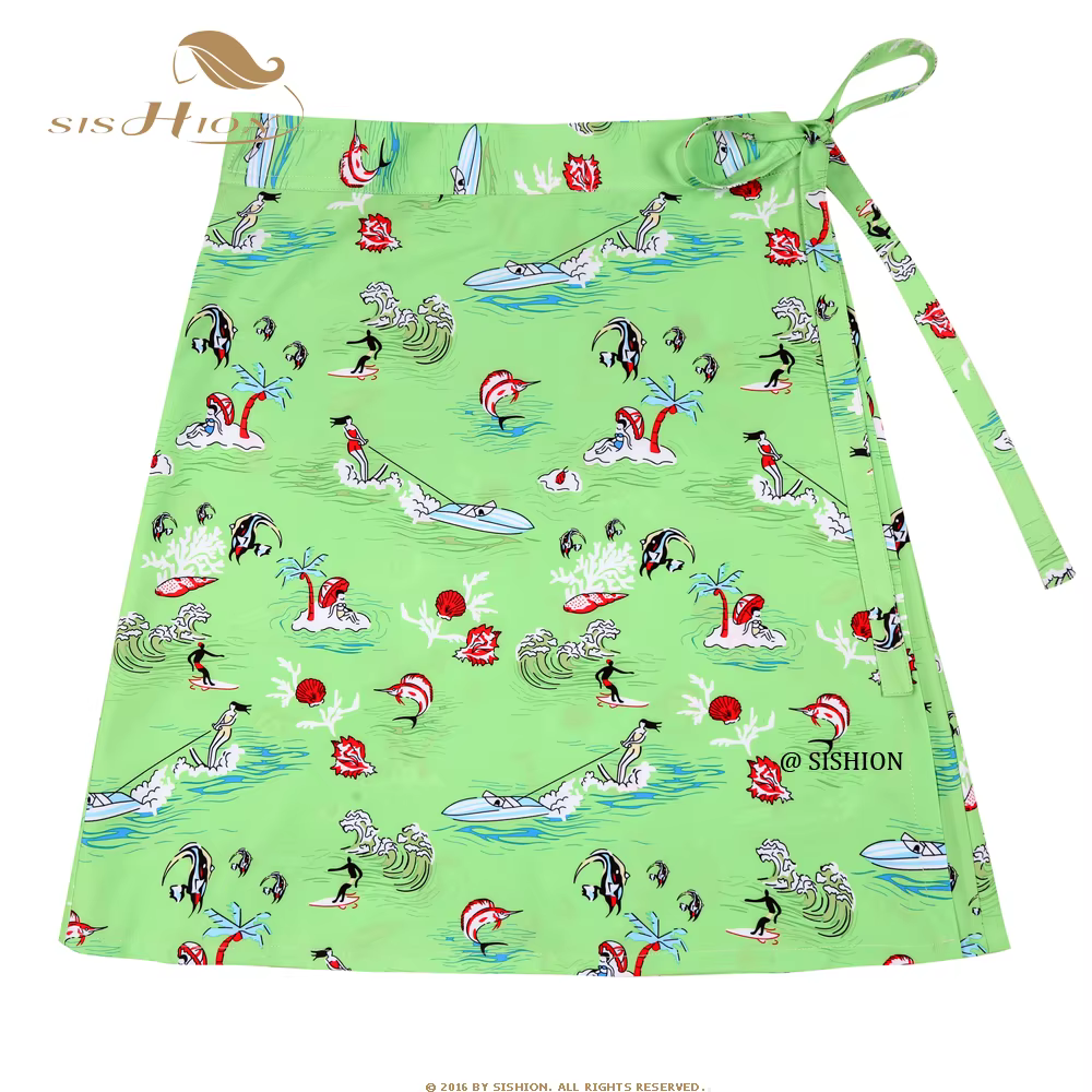 SISHION – jupe Sarong de plage, style Boho, Sexy, longueur aux genoux, verte, à envelopper rapidemen