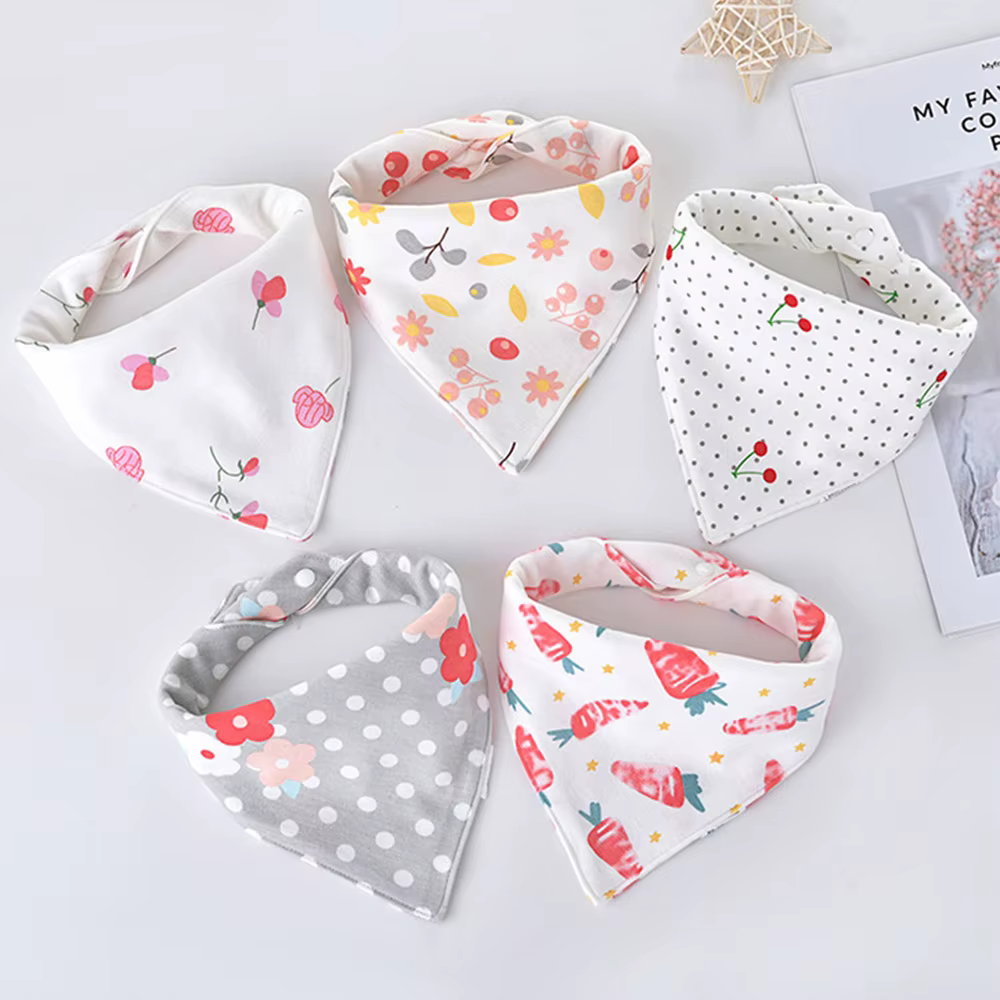 Bavoirs Triangle Double en coton pour bébé, 5 pièces/lot, serviette de salive imprimée de dessin ani