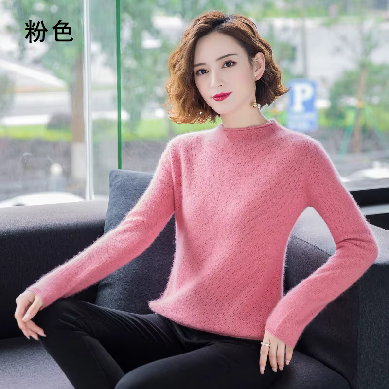 Pull en cachemire de vison pur pour femme, col rond, court, ample, tricot, chemise à manches longues