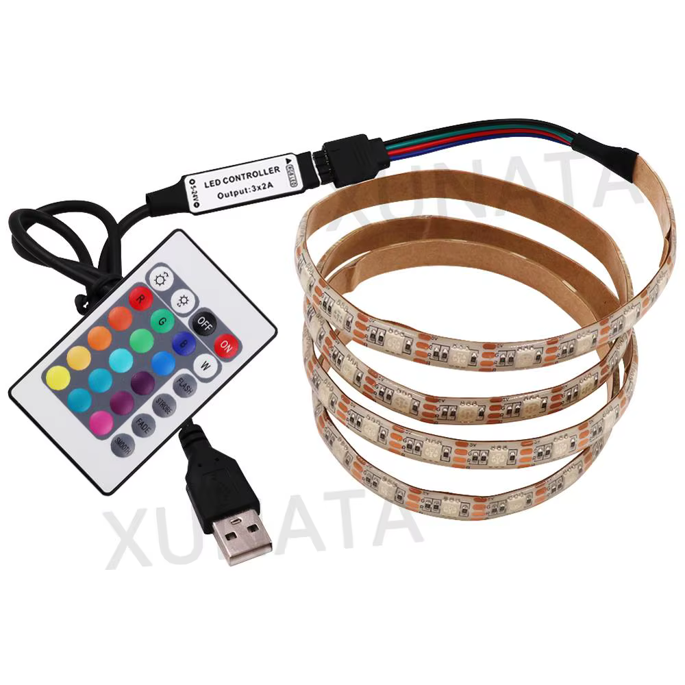 Bande lumineuse LED USB 5V RGB 5050, 24 touches/44 touches, Kit de télécommande, alimentation USB, b